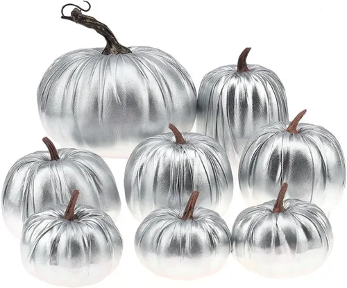 Vista 11 de Gresorth 8 calabazas artificiales de terciopelo champán hechas a mano de varios tamaños, decoración de Halloween para el hogar, cocina, granja