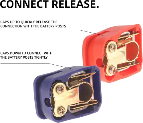Vista 2 de Conector de terminal de batería, 2 pares de abrazaderas universales de liberación rápida para batería, terminales de batería de poste superior