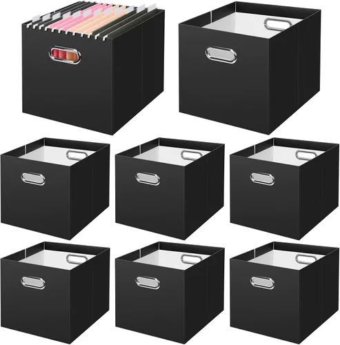 Vista 38 de BALEINE Caja organizadora de archivos, organizador de carpetas de archivos de cartón con asa para tamaño carta, caja de archivos plegable portátil