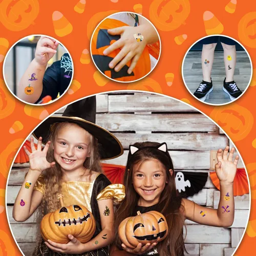 Vista 7 de Partywind 408 tatuajes de Halloween para decoración de fiesta de niños, golosinas de Halloween para suministros de fiesta, regalos de bolsas