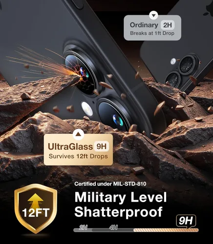 Vista 3 de UltraGlass UNBREAK TOP 9H+ Vidrio para Protector de Lente de Cámara iPhone 17 [NO.1 Grado Militar Irrompible] Protector de Cámara 17 Cubierta