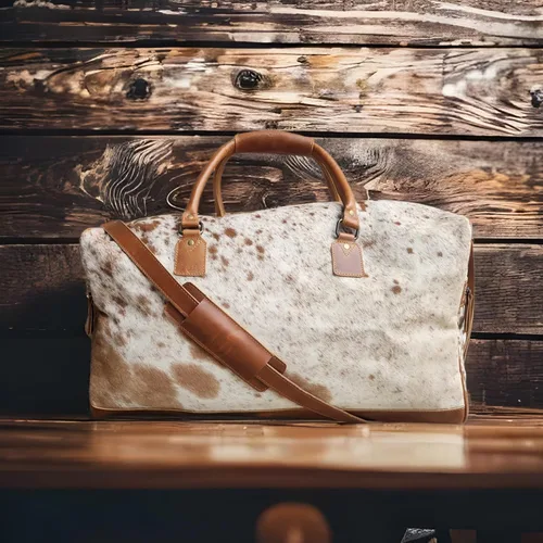 Vista 7 de Ranch Junkie Highlands Large Genuine Cowhide Weekender Cowhide Duffel