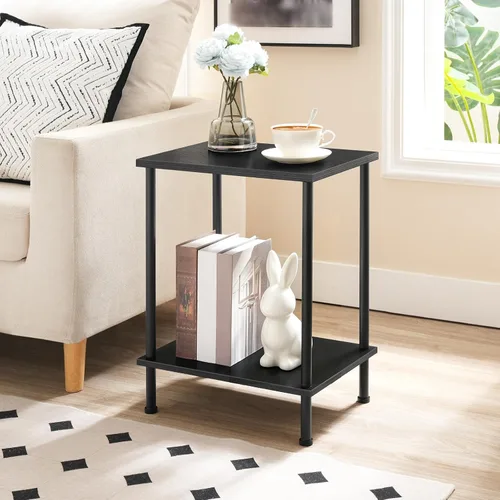Vista 2 de HOOBRO Mesa auxiliar, mesa auxiliar pequeña, mesita de noche con estantes de almacenamiento de 2 capas, mesa de sofá para espacios pequeños, sala