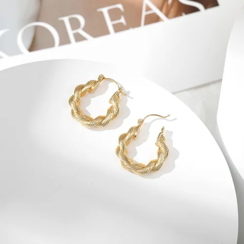 Vista 6 de ACECHA Aretes de aro trenzados chapados en oro de 18 quilates para mujer, cuentas redondas gruesas, hipoalergénicos, minimalistas, regalos