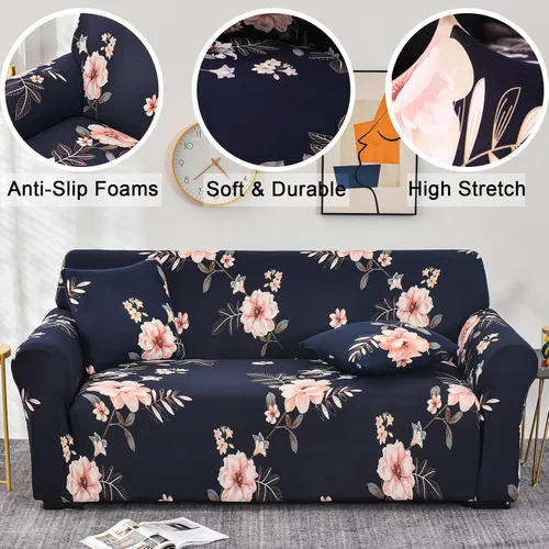 Vista 2 de Funda estampada para sofá, funda elástica para sofá, protector de sofá para sofá de 3 plazas, funda elástica para sofá con 1 funda de almohada