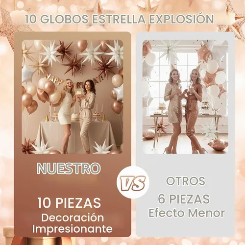 Vista 5 de Globos de papel de aluminio color beige crema, 10 globos grandes de 22 pulgadas de explosión de estrella de cono de café beige crema