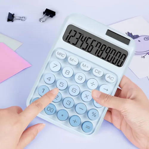 Vista 6 de Calculadora de interruptor mecánico con botones grandes, calculadoras de escritorio, 12 dígitos, energía de batería solar, calculadora