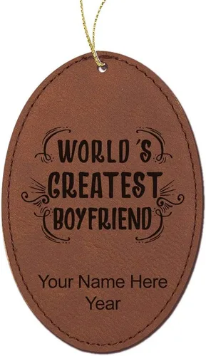 Vista 11 de LaserGram Personalized Christmas Ornament, World's Greatest Boyfriend, Faux Leather, Custom Laser Engraved Gift Idea (Oval Shape, Black with Gold)