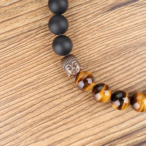 Vista 5 de COAI Pulsera de oración con cabeza de Buda de piedra para hombre y mujer