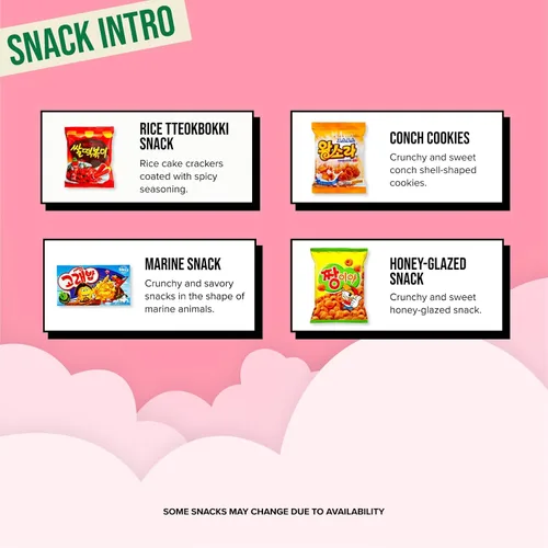 Vista 3 de Korean 4 Snacks Arroz picante Tteokbokki, Jjangiya, Snack en forma de concha, golosinas para niños marinos, estudiantes universitarios, adultos