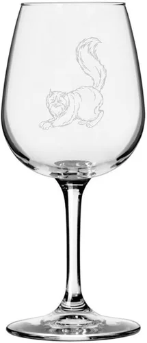 Vista 101 de Copa de vino de 12.75 onzas con temática de gato abisinio grabada para todo uso