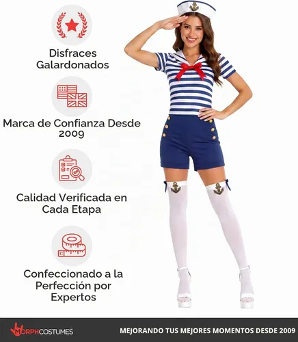 Vista 5 de fun shack, Disfraz de marinero para mujer, disfraces de Halloween para Azul