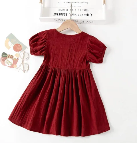Vista 3 de MILKI RABBIT Vestido de lino de algodón para niñas pequeñas para primavera verano informal vestido de verano
