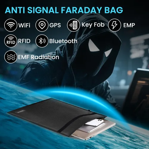 Vista 5 de Bolsas Faraday grandes para tablet, bolsa Faraday, evita piratería, seguimiento y NFC/WiFi/Bluetooth para teléfonos, llaveros