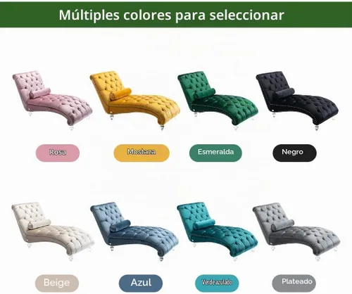 Vista 6 de Tumbona de terciopelo con almohada, moderna silla de descanso con botones copetudos con patas acrílicas, silla tapizada para interiores para sala