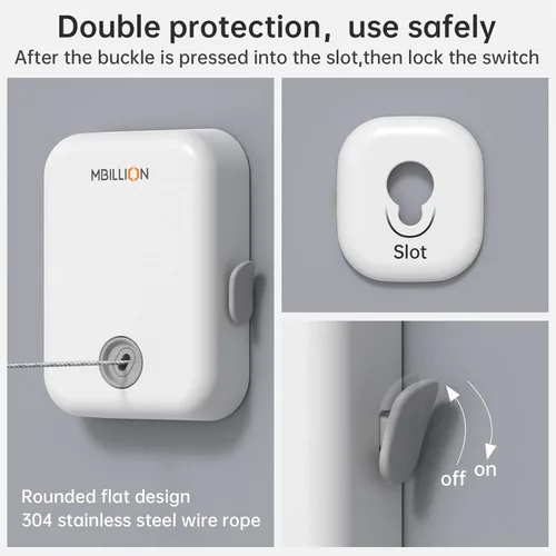 Vista 6 de [Usado] Mbillion Tendedero retráctil para interiores y exteriores, línea de ropa resistente para secar la ropa, línea de ropa colgante retráctil