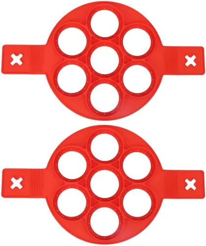 Vista 7 de Molde para freír huevos, 2 anillos de silicona antiadherentes para hacer panqueques, molde de tortilla para cocinar con asas para huevos