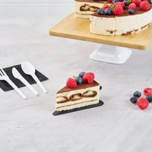 Vista 7 de Restaurantware Tablas para pasteles de 4.5 x 3 pulgadas, 100 bandejas triangulares de postre, ligeras con asa, tableros de repostería de plástico