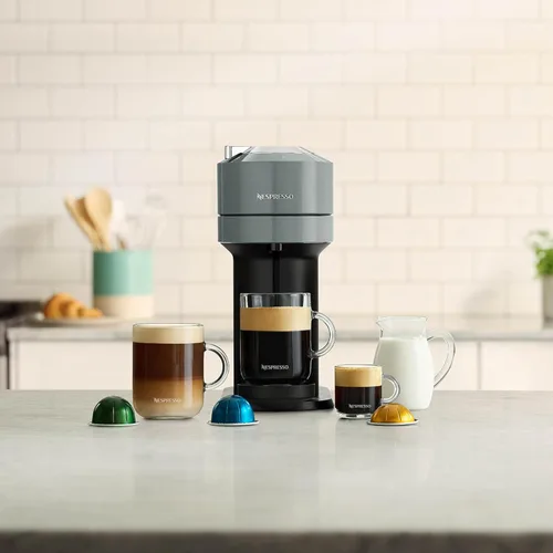 Vista 9 de Nespresso Vertuo Next Cafetera de café y espresso de Breville, con espumador de leche Aeroccino, gris claro
