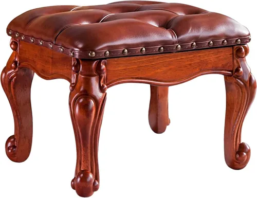 Vista 7 de Otomana con reposapiés, taburete tapizado de cuero de microfibra para sala de estar, sofá, entrada, madera maciza (negro, marrón)