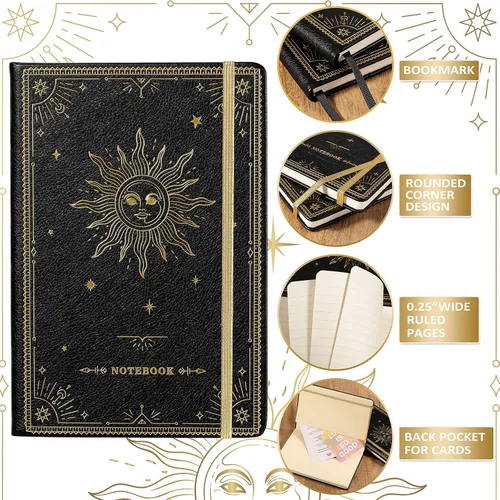 Vista 4 de Artfan Cuaderno/diario rayado – Cuaderno clásico de escritura de piel sintética con papel grueso de alta calidad con bolsillo + separadores