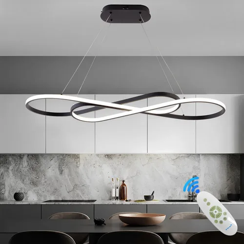 Vista 23 de Lámpara LED de 47.24 pulgadas regulable moderna lámpara colgante 3000K-6500K brillo de color ajustable con control remoto Blanco