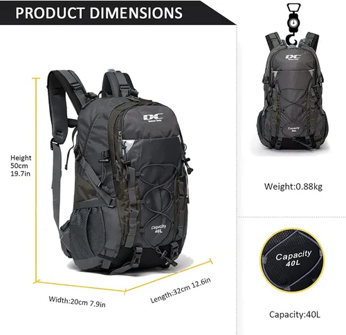 Vista 6 de Diamond Candy - Mochila de senderismo impermeable de 40 litros para hombres Gris