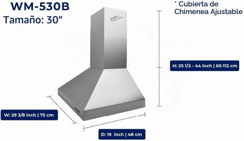 Vista 8 de Hauslane - Campana extractora de pared, 30 pulgadas, base convertible de 350-750 CFM Acero inoxidable