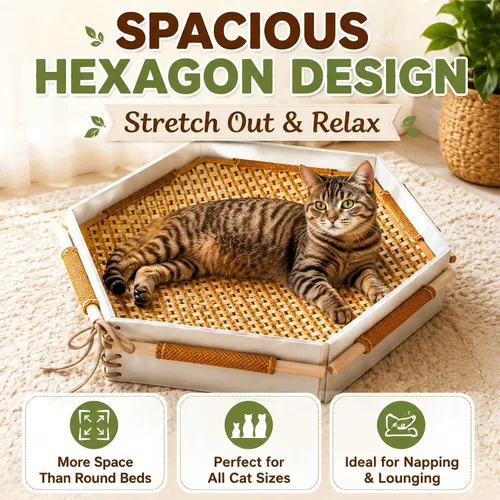 Vista 2 de General Cat Bed, Handwoven Cat Basket with Removable Swing Mat & Play Rope