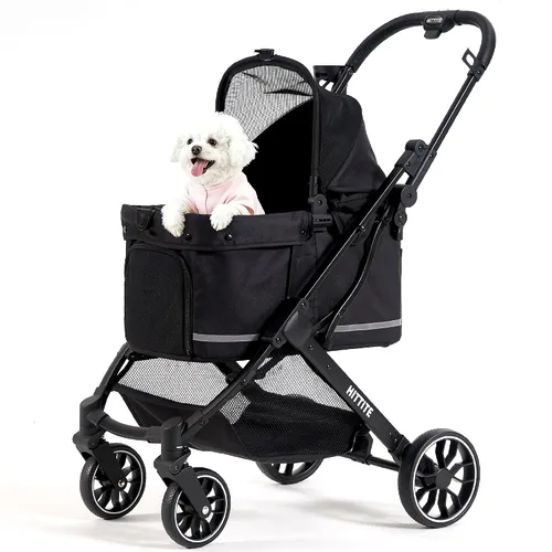 Vista 12 de HITTITE Pet Stroller with Weatherproof Cover, All-Terrain 4-Wheel Cat & Dog Stroller with Adjustable Canopy, Foldable Dog Strollers with Storage