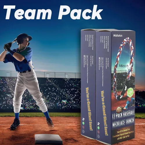 Vista 3 de Paquete de 12 Collares de Béisbol de 18 Pulgadas, Regalo de Equipo para Fanáticos de Béisbol, Diseño de Cuerda Tornado de Titanio Triple Trenzado