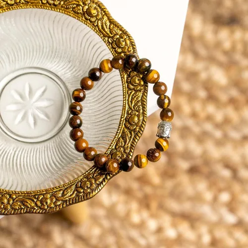 Vista 2 de Spiritual Elementz Reiki Charged Tiger Eye - Pulsera de piedras preciosas (0.276-0.315 in) (21-24 cuentas) "Piedra de protección y armonía"., Piedra