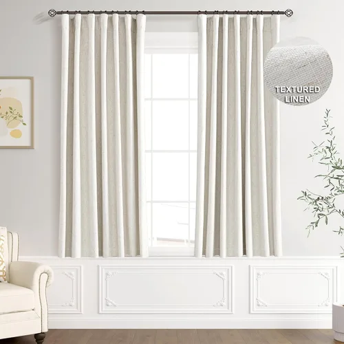 Vista 79 de Joywell - 2 cortinas de lino 100% opacas, con bolsillo para cortinero, trabilla trasera, cinta para ganchos y anillas con clip, con aislamiento