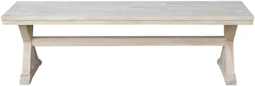 Vista 4 de International Concepts - Banco de entrada de madera maciza sin terminar de 60 pulgadas con superficie de bloque de carnicero, asiento de banco