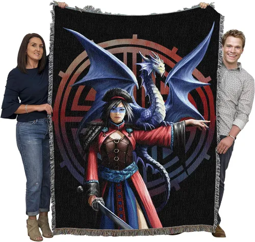Vista 12 de Pure Country Weavers Anne Stokes - Manta de belleza de dragón de la colección Age of Dragons – Manta de fantasía para regalo tejida de algodón