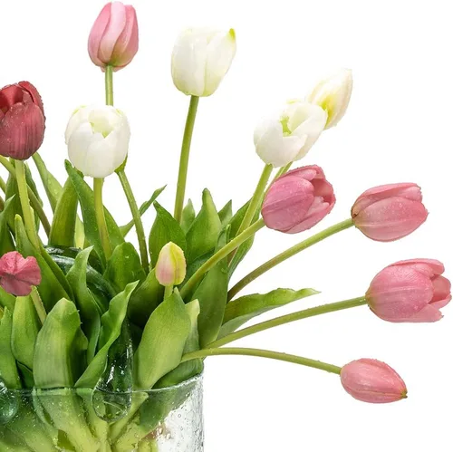 Vista 5 de DUYONE 15 flores de tulipanes artificiales, ramo de látex de tacto real, tulipanes falsos para oficina, boda, fiesta, hogar, cocina, jardín