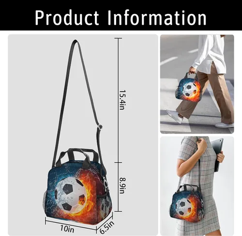 Vista 4 de Bolsa de almuerzo de fútbol con aislamiento, bolsa de comida de gran capacidad para niños, mujeres y hombres, bolsa enfriadora, impermeable, correa