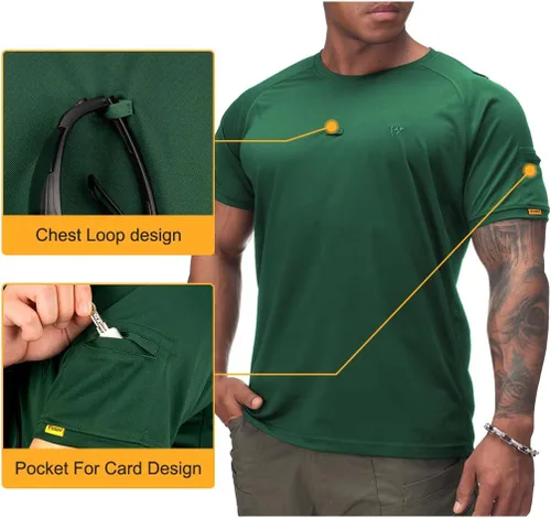 Vista 4 de IDOGEAR Camisas tácticas de cuello redondo para hombre, camiseta atlética de manga corta, camisetas deportivas para exteriores