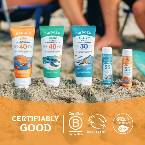 Vista 10 de Badger SPF 35 - Crema de protección solar deportiva de zinc transparente, 80 minutos de resistencia al agua, sin perfume, tubo de 2.9 onzas, Niños