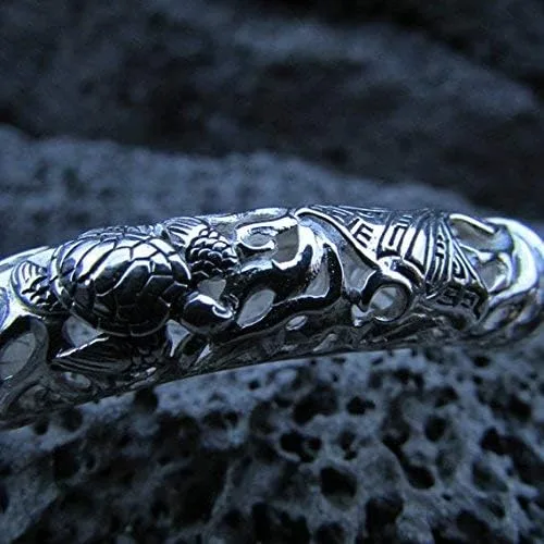 Vista 5 de Pulsera para hombre de metal plateado de regalo Manta Ray Stingray Turtle Hawaii Isla Grande