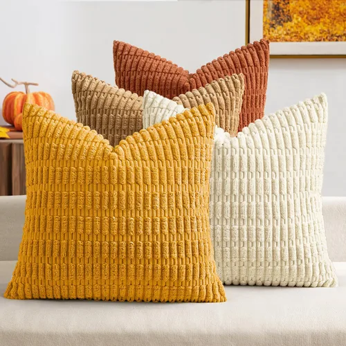 Vista 14 de MIULEE - Paquete de 4 fundas de almohada decorativas de pana suave, 18 x 18 pulgadas, para sofá, sala de estar, sillón y cama, decoración rústica