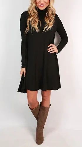 Vista 7 de Vestidos tipo camiseta de manga larga con cuello alto para mujer