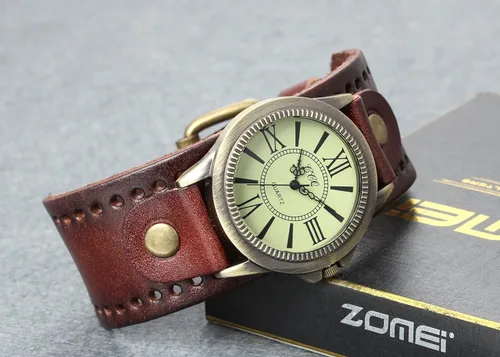 Vista 2 de Lancardo Reloj de pulsera de cuero vintage con bisel de bronce de latón antiguo (marrón), Marrón
