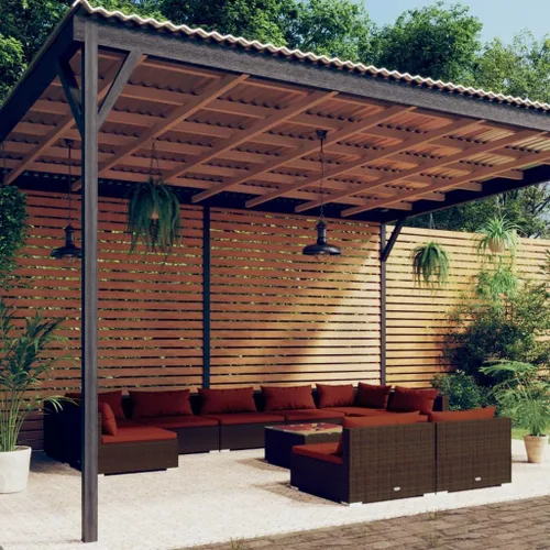 Vista 75 de Sofá de 3 plazas con cojines de ratán de poliéster marrón, juego de muebles de patio al aire libre con 3 sofás centrales para patio trasero, jardín