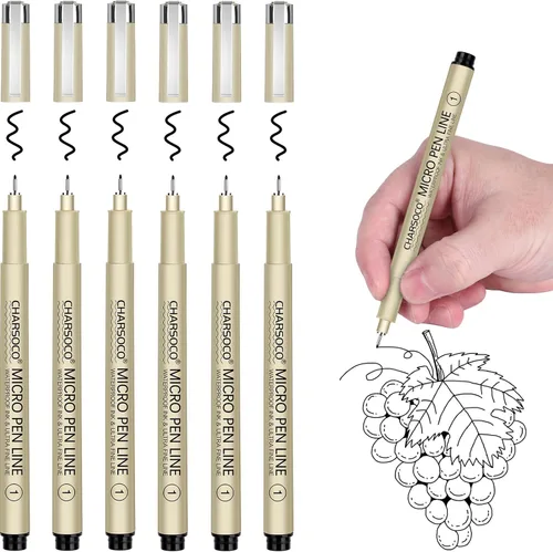 Vista 14 de XS Micro Pen, paquete de 6 bolígrafos negros de punta fina con tinta de archivo impermeable, bolígrafos de tinta fina de 0.039-0.079 in