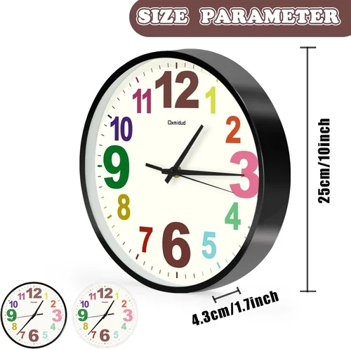 Vista 2 de Reloj de pared, 10 pulgadas, multicolor, silencioso, sin tictac, funciona con pilas, relojes de pared modernos para dormitorio, sala de estar