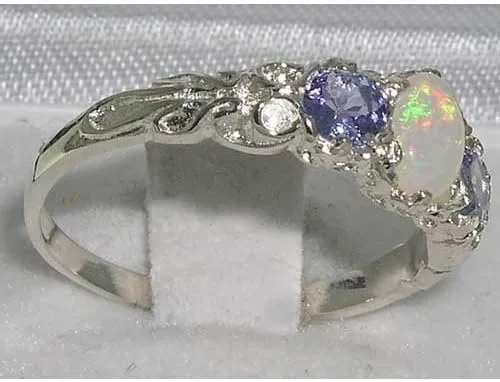 Vista 4 de Anillo de plata de ley 925 auténtica auténtica ópalo y tanzanita para mujer.