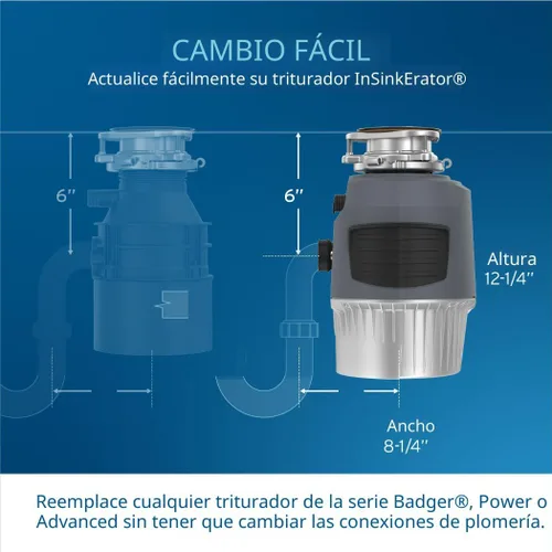 Vista 9 de InSinkErator EVOLUTION 1 HP 1 CV, Serie Avanzada de Triturador de Residuos Alimenticios con Alimentación Continua, Gris