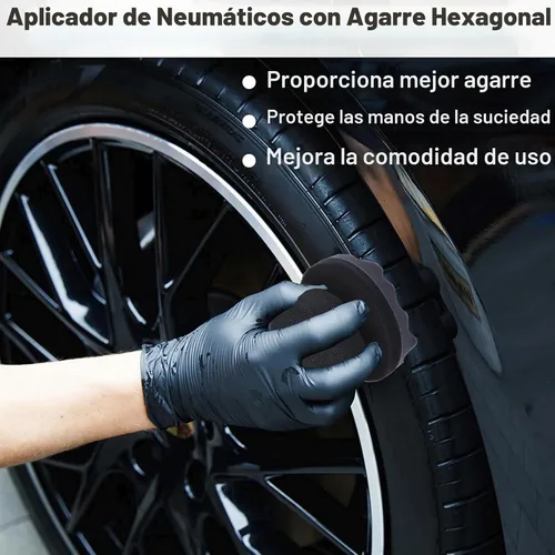 Vista 4 de 2 piezas de almohadillas aplicadoras de brillo para neumáticos, aplicador de apósito para neumáticos con agarre hexagonal, esponja de espuma