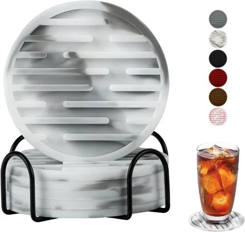 Vista 10 de Juego de 6 posavasos de silicona para bebidas con soporte, impermeables, antideslizantes, reutilizables, posavasos duraderos para mesa, bar